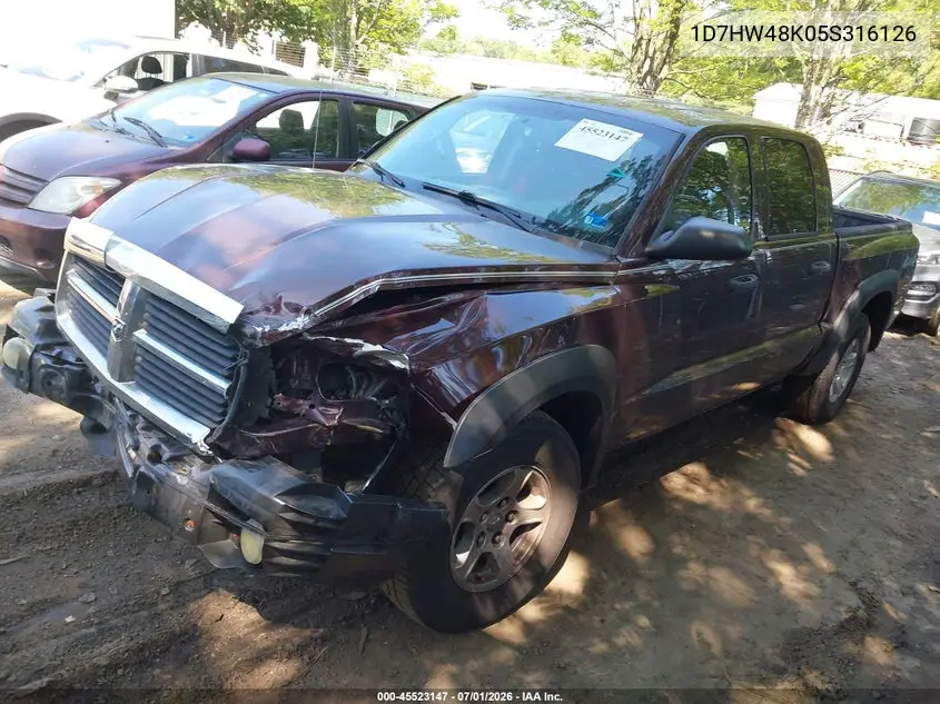2005 Dodge Dakota Slt VIN: 1D7HW48K05S316126 Lot: 45523147