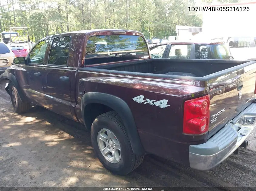 2005 Dodge Dakota Slt VIN: 1D7HW48K05S316126 Lot: 45523147