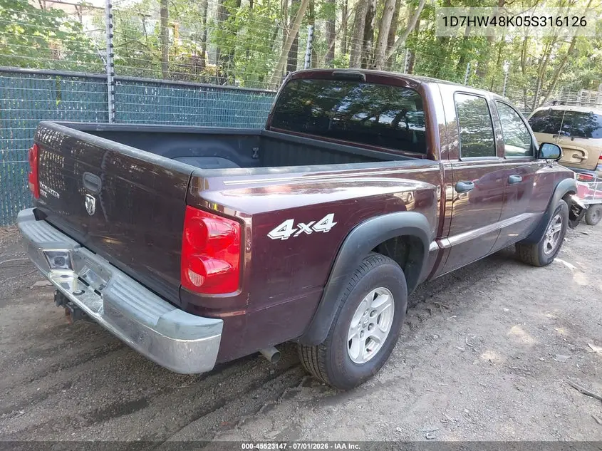 2005 Dodge Dakota Slt VIN: 1D7HW48K05S316126 Lot: 45523147