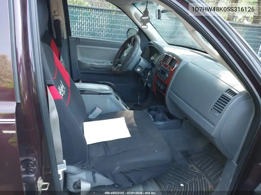 2005 Dodge Dakota Slt VIN: 1D7HW48K05S316126 Lot: 45523147