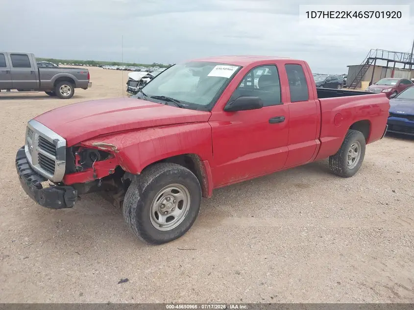 2006 Dodge Dakota St VIN: 1D7HE22K46S701920 Lot: 45650966