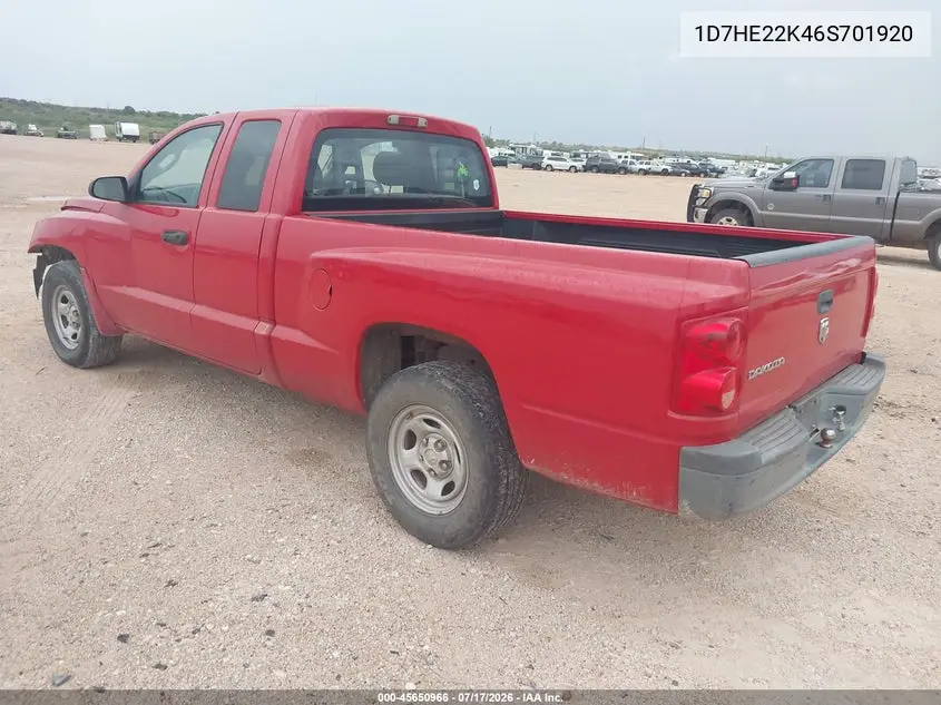 2006 Dodge Dakota St VIN: 1D7HE22K46S701920 Lot: 45650966