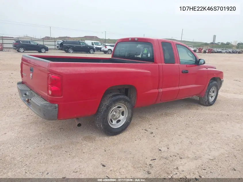 2006 Dodge Dakota St VIN: 1D7HE22K46S701920 Lot: 45650966