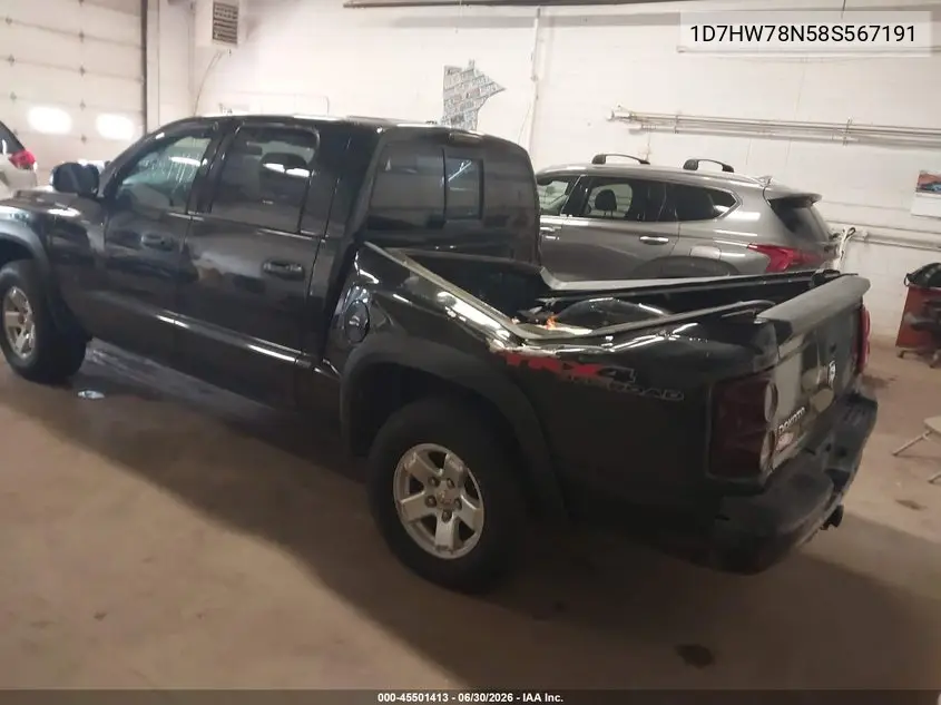 2008 Dodge Dakota Trx VIN: 1D7HW78N58S567191 Lot: 45501413