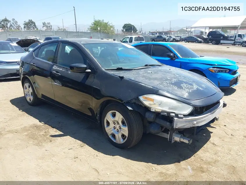 2013 Dodge Dart Se VIN: 1C3CDFAA2DD194755 Lot: 45571181