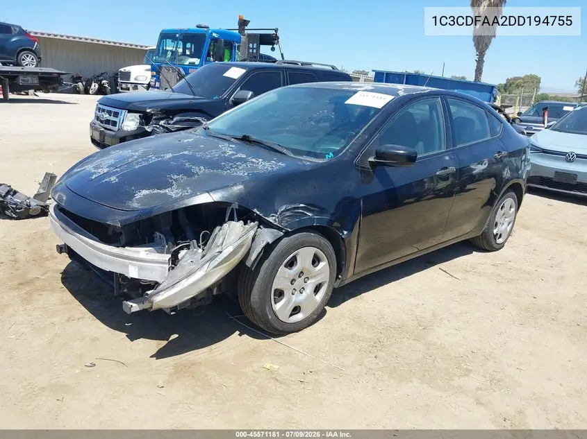 2013 Dodge Dart Se VIN: 1C3CDFAA2DD194755 Lot: 45571181