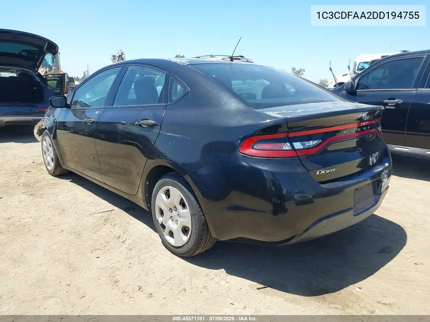 2013 Dodge Dart Se VIN: 1C3CDFAA2DD194755 Lot: 45571181