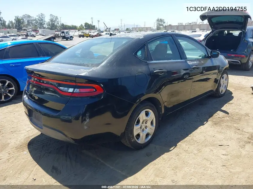 2013 Dodge Dart Se VIN: 1C3CDFAA2DD194755 Lot: 45571181