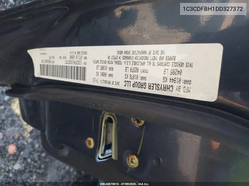 2013 Dodge Dart Sxt VIN: 1C3CDFBH1DD327372 Lot: 45578815