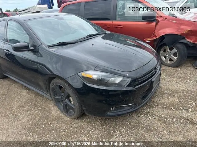 2015 Dodge Dart Sxt VIN: 1C3CDFBBXFD316305 Lot: 20269180