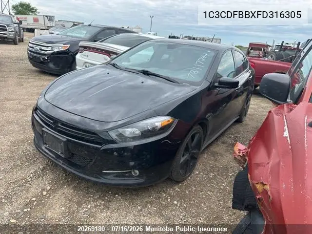 2015 Dodge Dart Sxt VIN: 1C3CDFBBXFD316305 Lot: 20269180