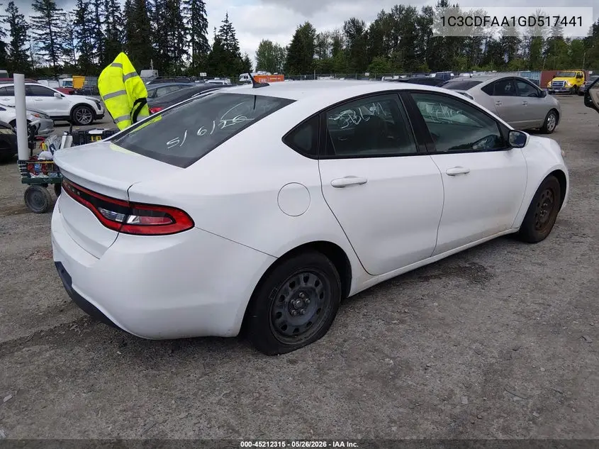 2016 Dodge Dart Se VIN: 1C3CDFAA1GD517441 Lot: 45212315