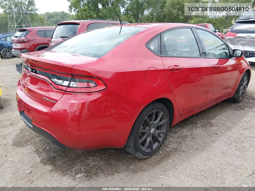 2016 Dodge Dart Sxt VIN: 1C3CDFBB8GD504810 Lot: 45326681