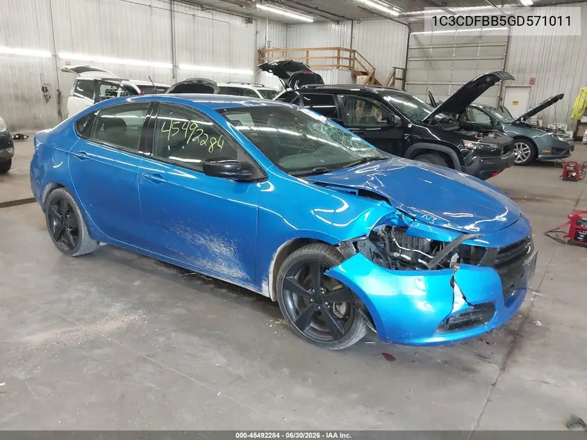 2016 Dodge Dart Sxt VIN: 1C3CDFBB5GD571011 Lot: 45492284