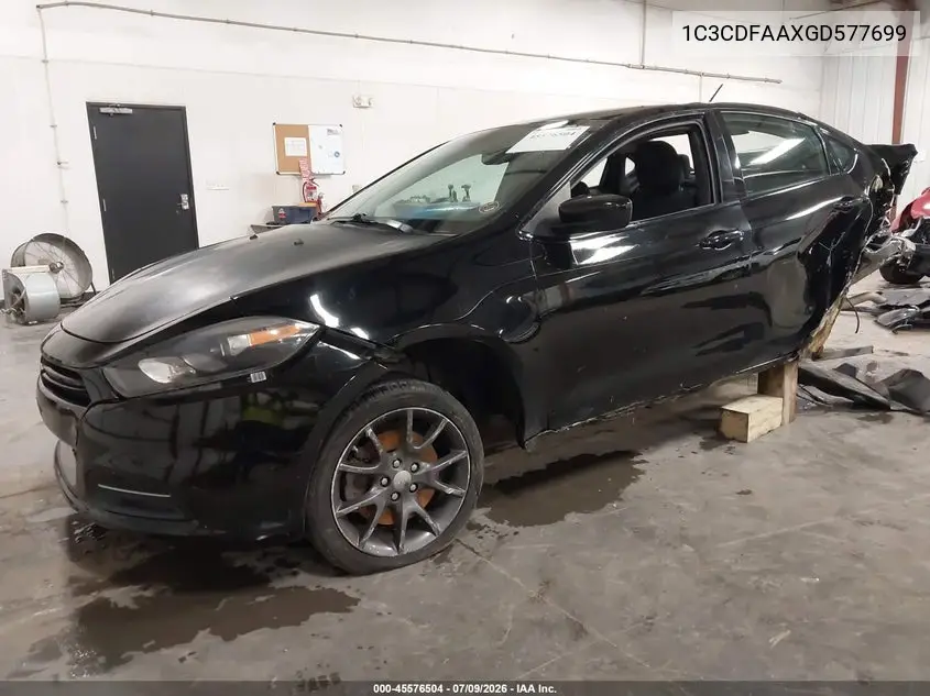 2016 Dodge Dart Se VIN: 1C3CDFAAXGD577699 Lot: 45576504