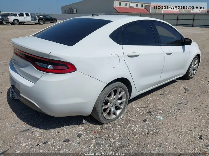 2016 Dodge Dart Se VIN: 1C3CDFAAXGD736866 Lot: 45611585