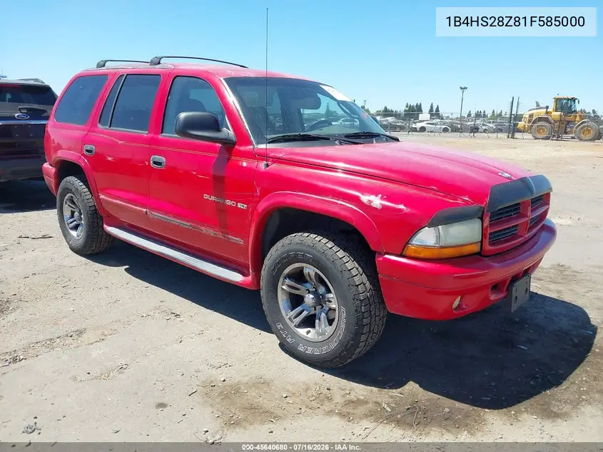 2001 Dodge Durango Slt VIN: 1B4HS28Z81F585000 Lot: 45640680
