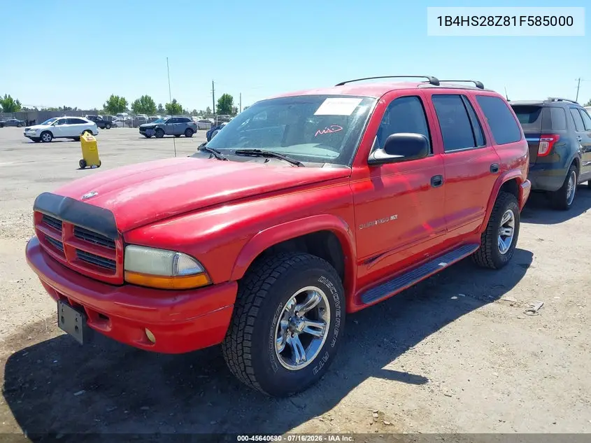 2001 Dodge Durango Slt VIN: 1B4HS28Z81F585000 Lot: 45640680