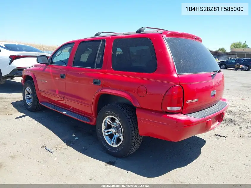 2001 Dodge Durango Slt VIN: 1B4HS28Z81F585000 Lot: 45640680