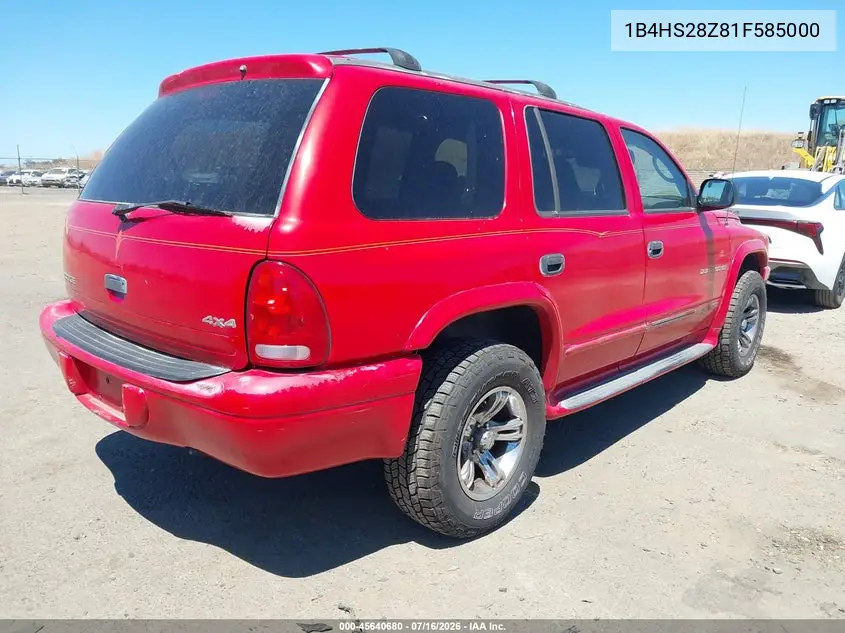 2001 Dodge Durango Slt VIN: 1B4HS28Z81F585000 Lot: 45640680