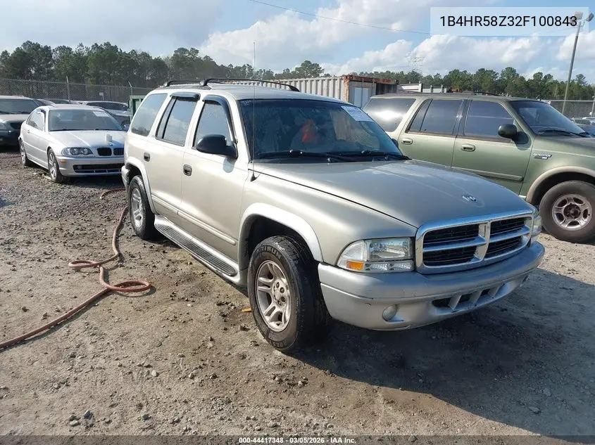 1B4HR58Z32F100843 2002 Dodge Durango Slt Plus