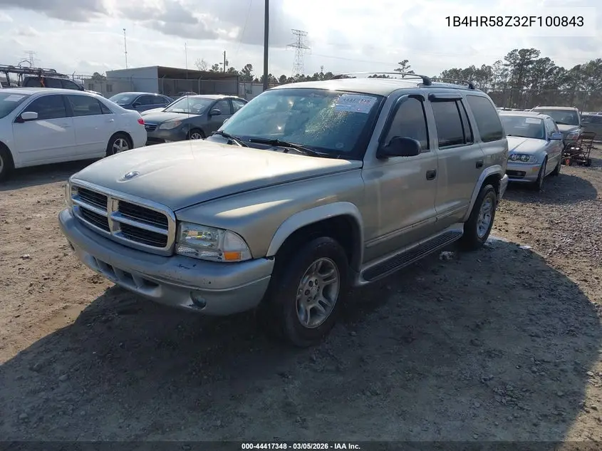 1B4HR58Z32F100843 2002 Dodge Durango Slt Plus