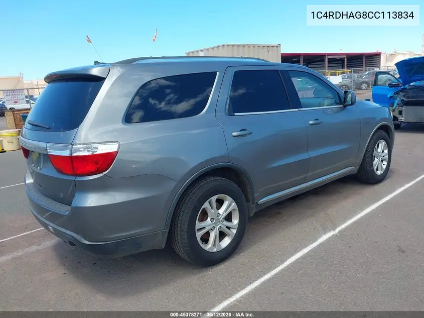 2012 Dodge Durango Sxt VIN: 1C4RDHAG8CC113834 Lot: 45378271