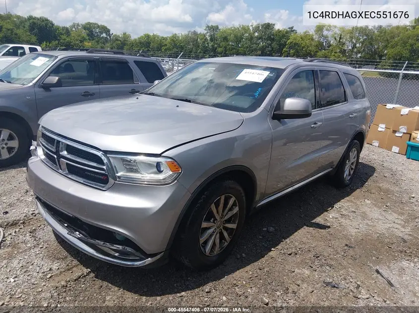 2014 Dodge Durango Sxt VIN: 1C4RDHAGXEC551676 Lot: 45547406