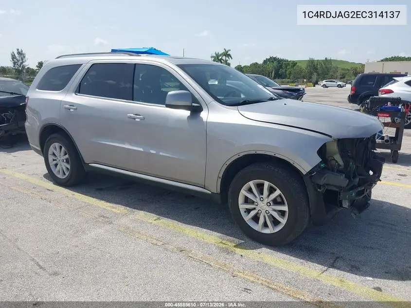 2014 Dodge Durango Sxt VIN: 1C4RDJAG2EC314137 Lot: 45585610
