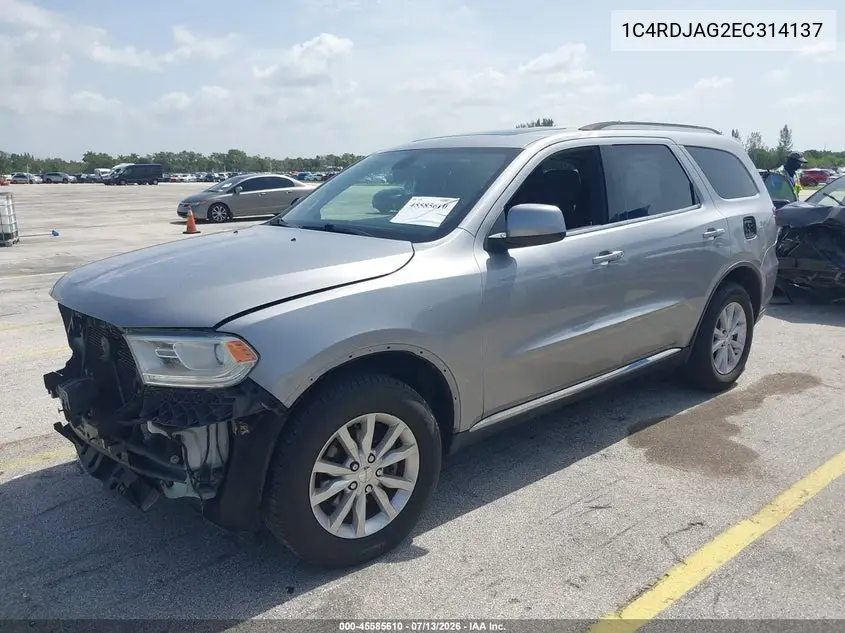 2014 Dodge Durango Sxt VIN: 1C4RDJAG2EC314137 Lot: 45585610