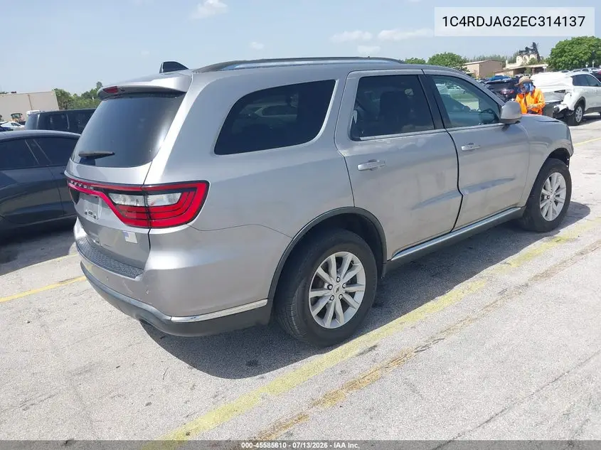2014 Dodge Durango Sxt VIN: 1C4RDJAG2EC314137 Lot: 45585610