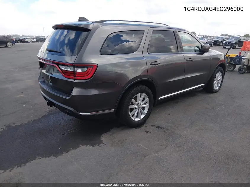 2014 Dodge Durango Sxt VIN: 1C4RDJAG4EC296000 Lot: 45612648