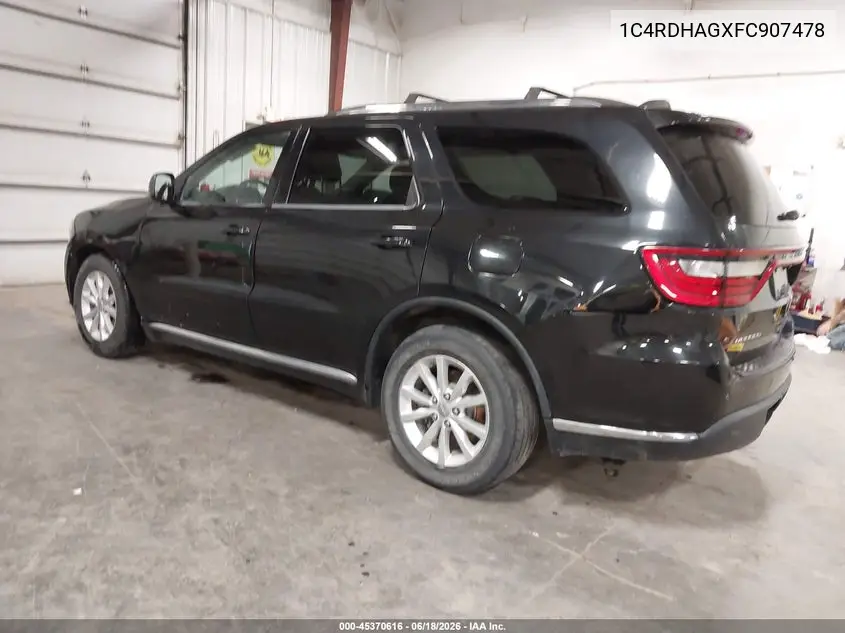 2015 Dodge Durango Sxt VIN: 1C4RDHAGXFC907478 Lot: 45370616