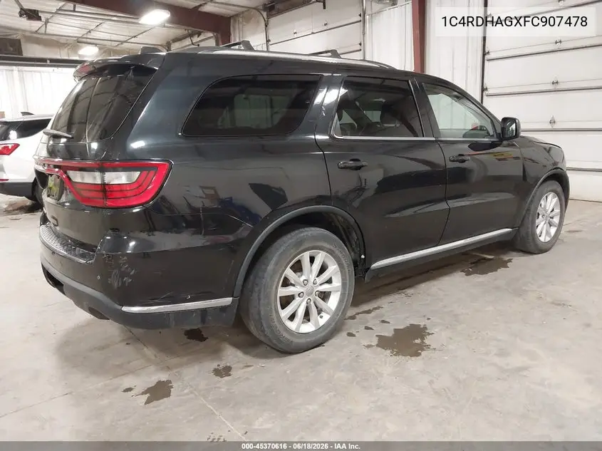 2015 Dodge Durango Sxt VIN: 1C4RDHAGXFC907478 Lot: 45370616