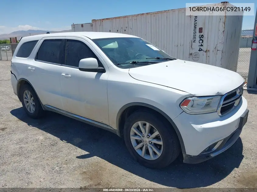 2015 Dodge Durango Sxt VIN: 1C4RDHAG6FC921149 Lot: 45455569