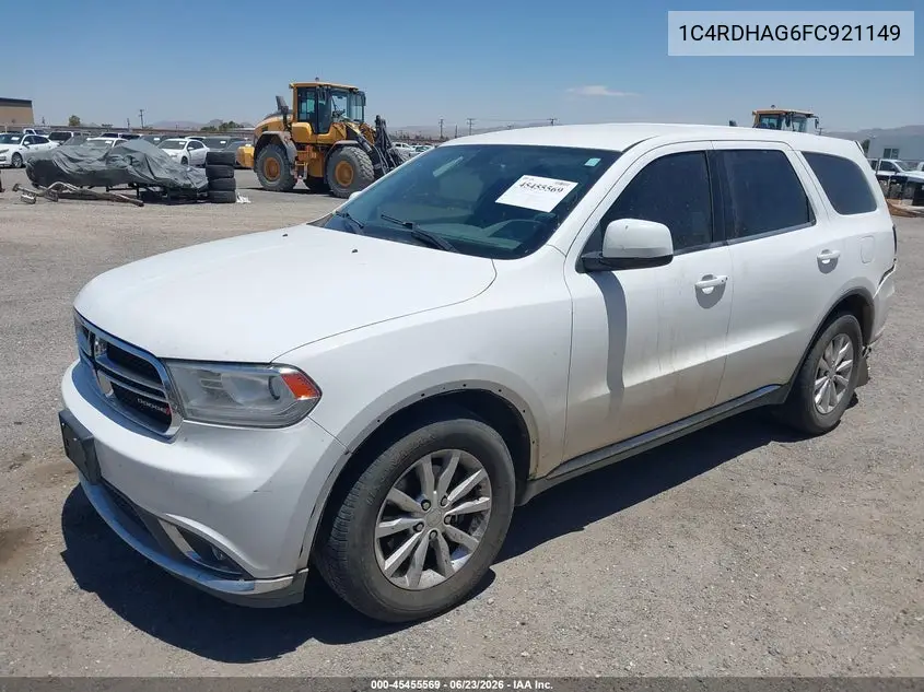 2015 Dodge Durango Sxt VIN: 1C4RDHAG6FC921149 Lot: 45455569