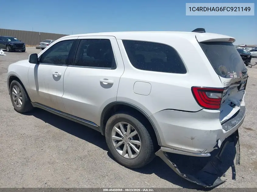2015 Dodge Durango Sxt VIN: 1C4RDHAG6FC921149 Lot: 45455569