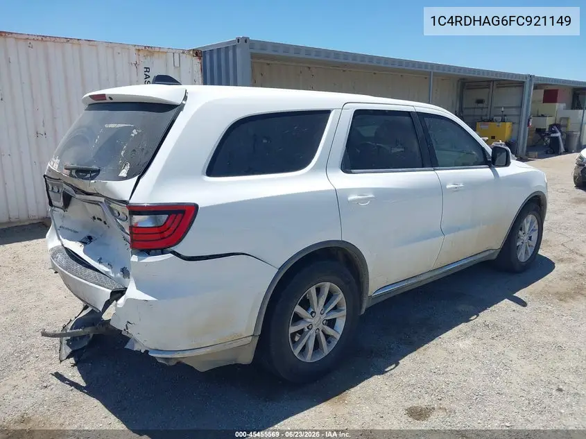 2015 Dodge Durango Sxt VIN: 1C4RDHAG6FC921149 Lot: 45455569