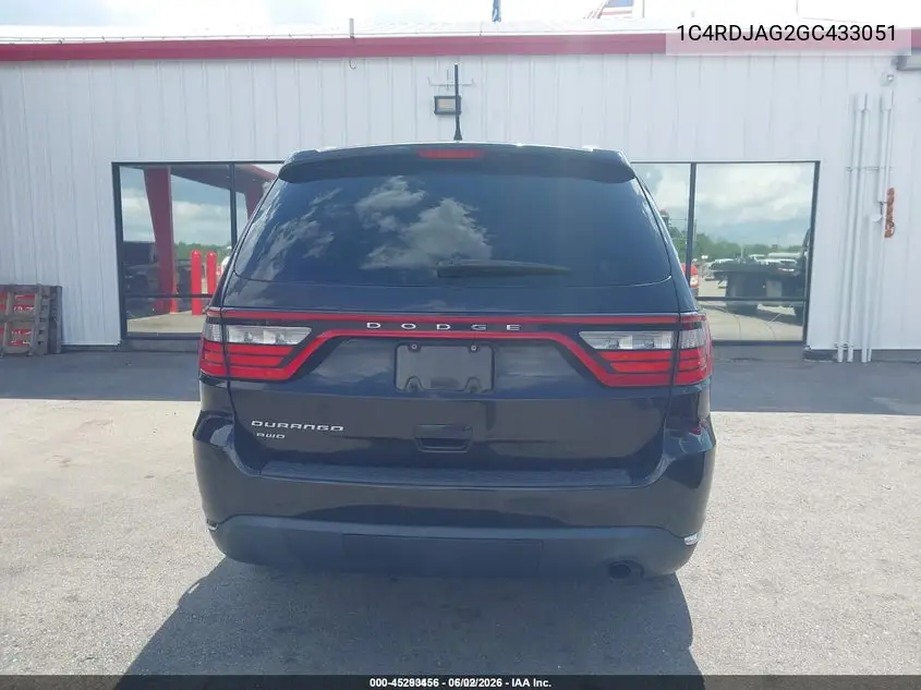 2016 Dodge Durango Sxt VIN: 1C4RDJAG2GC433051 Lot: 45293456