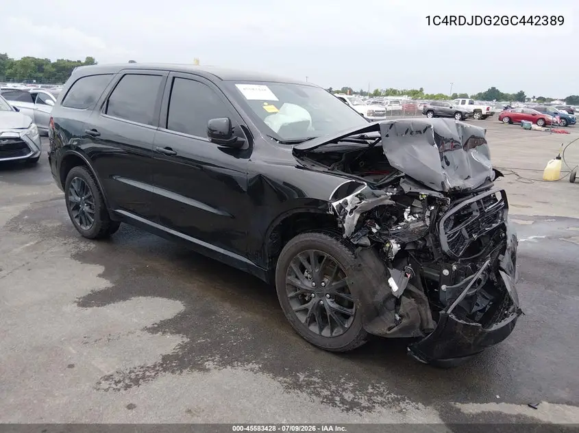 2016 Dodge Durango Limited VIN: 1C4RDJDG2GC442389 Lot: 45583428