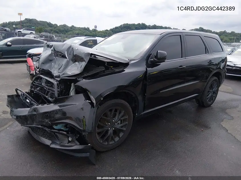 2016 Dodge Durango Limited VIN: 1C4RDJDG2GC442389 Lot: 45583428