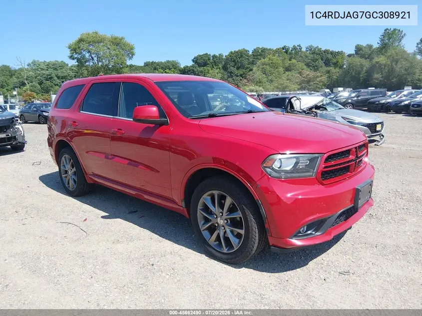 2016 Dodge Durango Sxt VIN: 1C4RDJAG7GC308921 Lot: 45662490