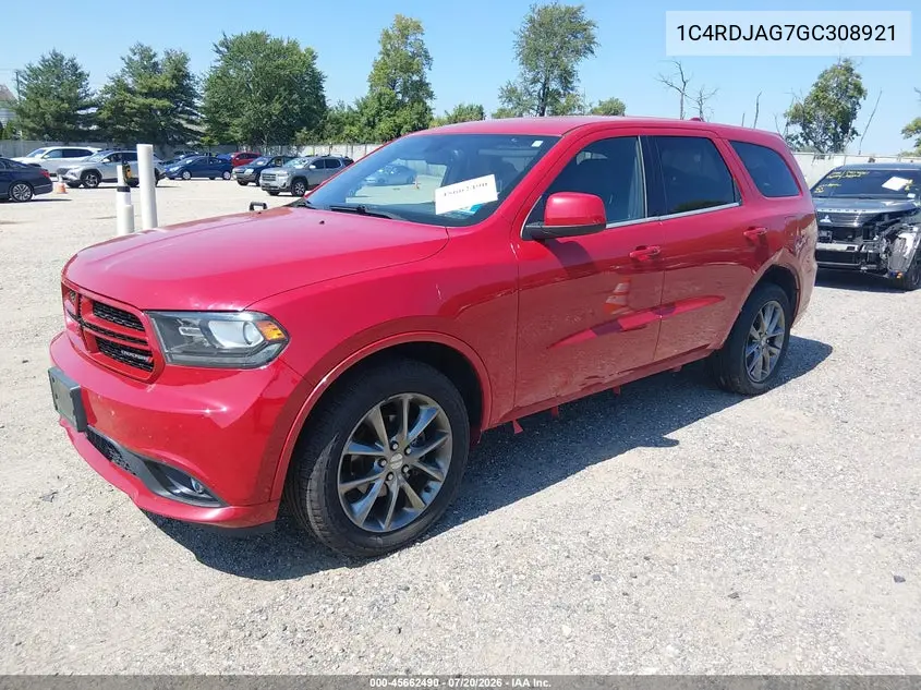 2016 Dodge Durango Sxt VIN: 1C4RDJAG7GC308921 Lot: 45662490