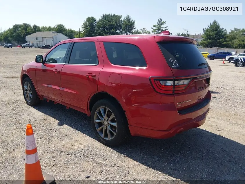 2016 Dodge Durango Sxt VIN: 1C4RDJAG7GC308921 Lot: 45662490