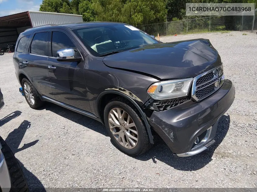 2016 Dodge Durango Sxt VIN: 1C4RDHAG7GC483968 Lot: 45683991