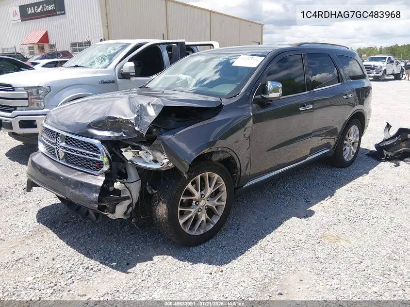 2016 Dodge Durango Sxt VIN: 1C4RDHAG7GC483968 Lot: 45683991