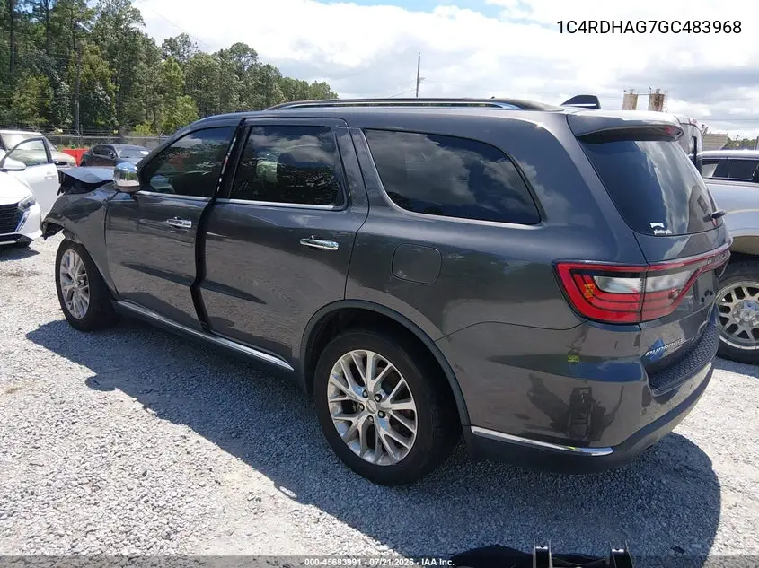 2016 Dodge Durango Sxt VIN: 1C4RDHAG7GC483968 Lot: 45683991