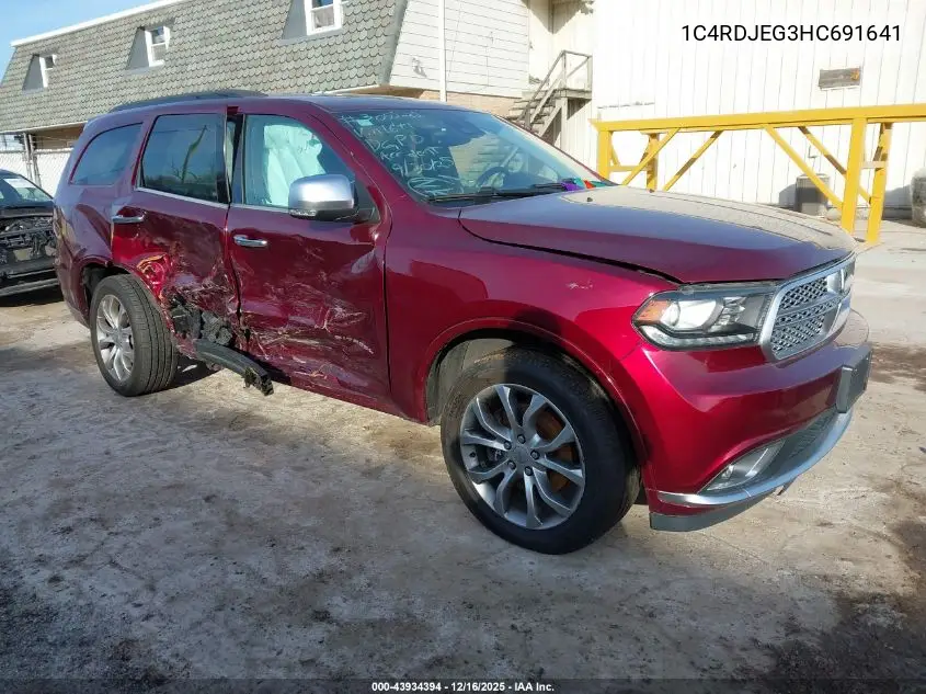 1C4RDJEG3HC691641 2017 Dodge Durango Citadel Anodized Platinum Awd