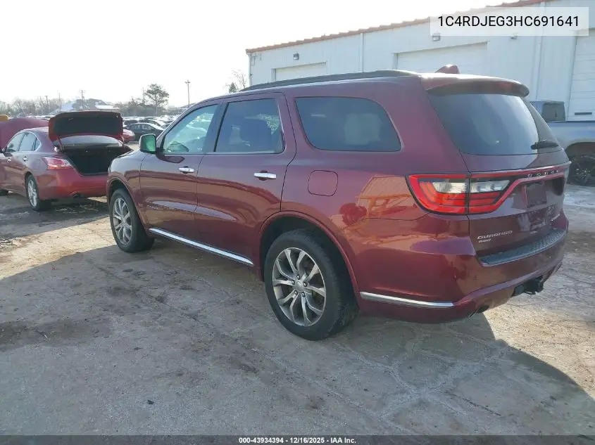 1C4RDJEG3HC691641 2017 Dodge Durango Citadel Anodized Platinum Awd