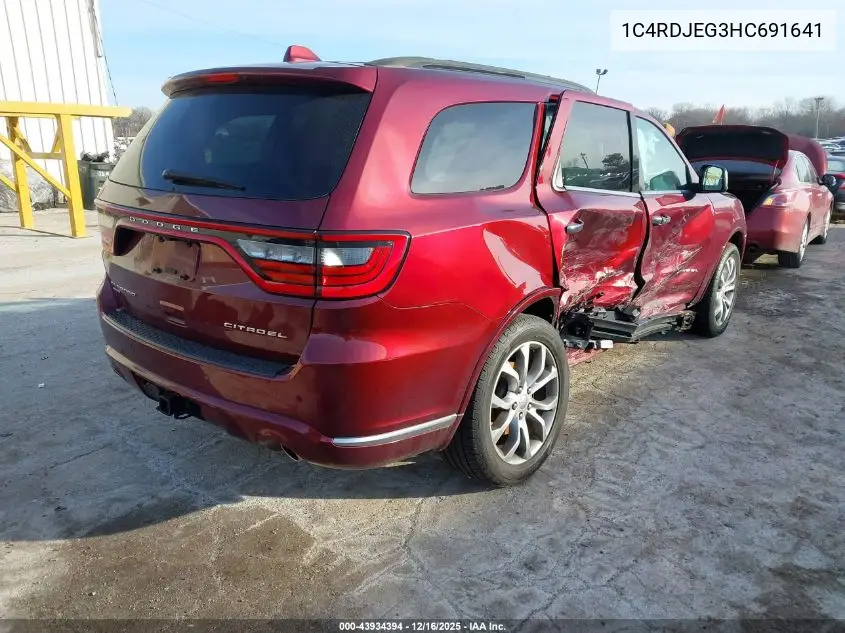 1C4RDJEG3HC691641 2017 Dodge Durango Citadel Anodized Platinum Awd